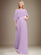 A-line Scoop Floor-Length Chiffon Lace Mother of the Bride Dress With Sequins Beading