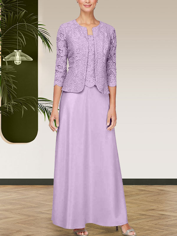 Robe jupe-veste en dentelle pailletée et satin avec veste ouverte