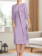 Vestido de gasa corte recto/columna hasta la rodilla para la madre de la novia con lentejuelas plisadas