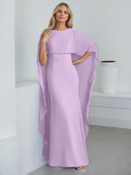 Robe fourreau longue en mousseline de soie pour la mère de la mariée, ornée de volants cascade, avec décolleté arrondi. 