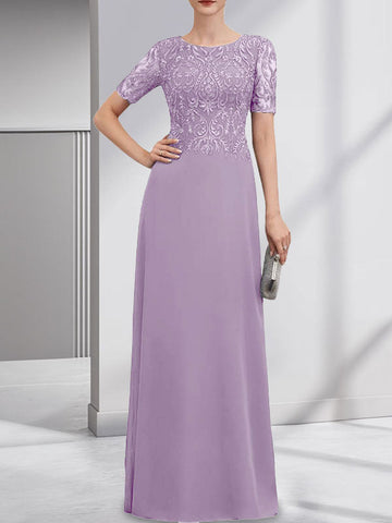 A-line Scoop Floor-Length Lace Chiffon Mother of the Bride Dress With Sequins