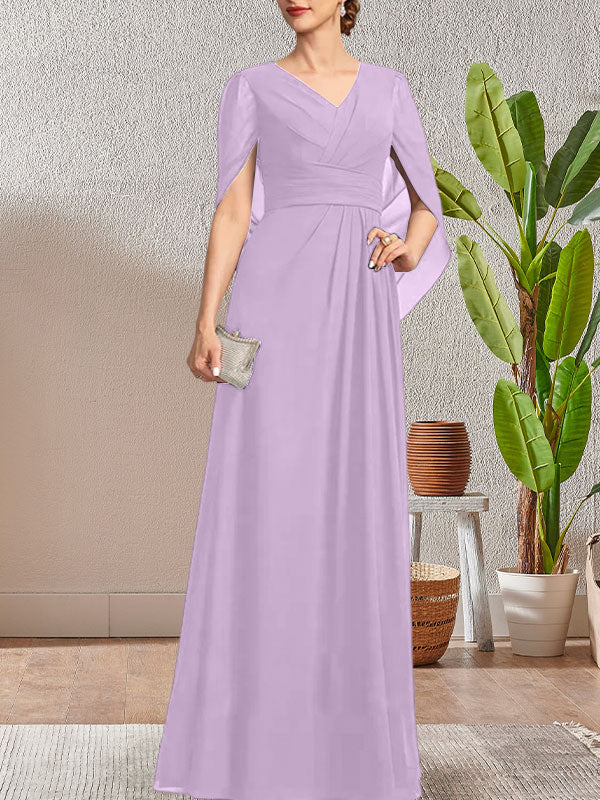 Vestido largo azul marino oscuro de corte A con escote en V para la madre de la novia
