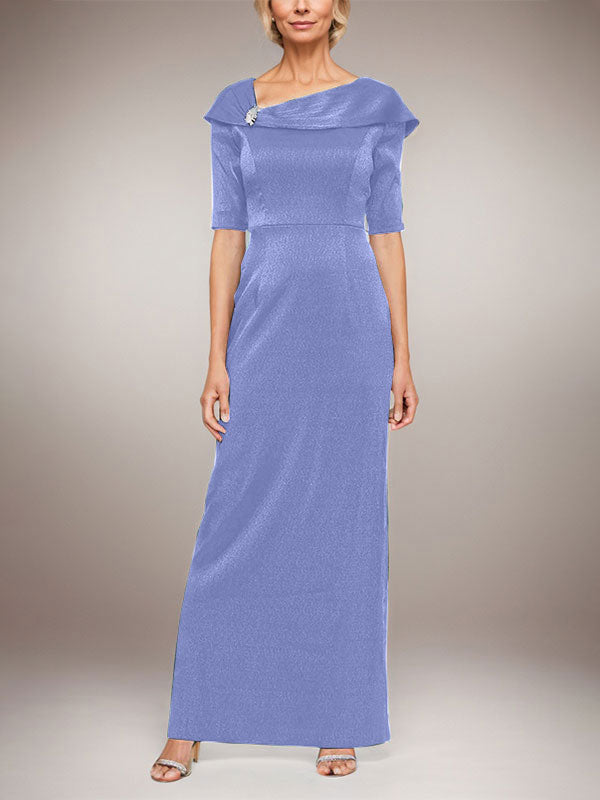 Robe longue fourreau scintillante avec revers à poignets et manches coudes 