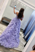 Robe de bal lavande à épaules dénudées et volants superposés SYP145