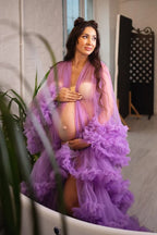 Vestido de maternidad lavanda para sesión de fotos 