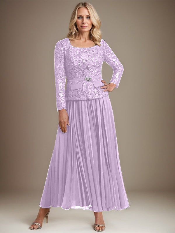 Vestido de gasa corte A, largo hasta el tobillo, para la madre de la novia, con pliegues. 