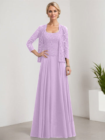 A-line Square Floor-Length Lace Chiffon Mother of the Bride Dress With Sequins