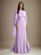 Vestido de gasa de corte recto/columna, escote barco y largo hasta el suelo, para la madre de la novia, con volantes en cascada. 