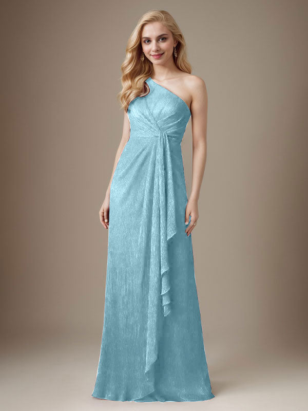 Vestido Ruby Sheath de malla metálica con un solo hombro para la madre de la novia