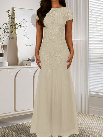 Dark Navy Mermaid Scoop Sequins Tulle Dress