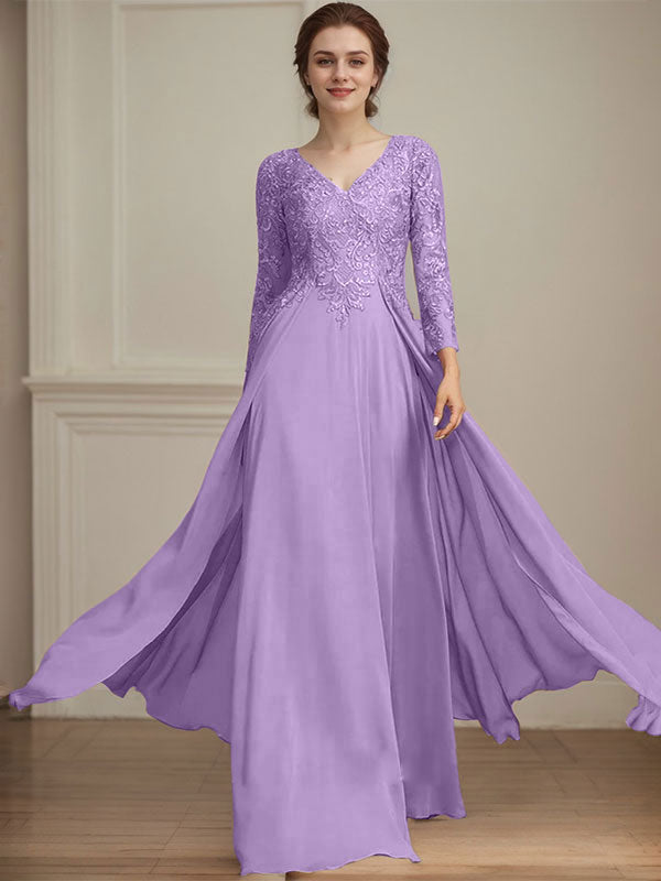 Vestido de novia de corte A, escote en V, largo hasta el suelo, de gasa de encaje con lentejuelas para la madre de la novia 