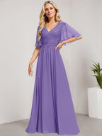 Vestido de novia de corte A, escote en V, largo hasta el suelo, de gasa de encaje con lentejuelas para la madre de la novia 