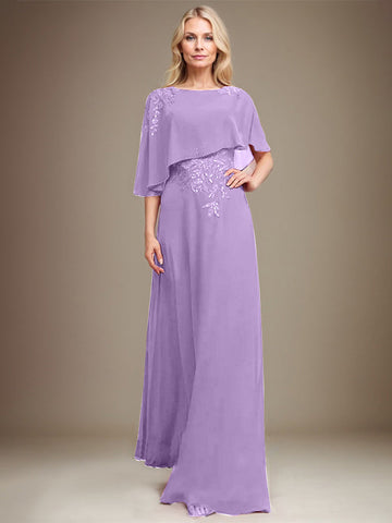 A-line Scoop Floor-Length Chiffon Lace Mother of the Bride Dress With Sequins Beading