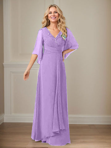 A-Line V-Neck Long Sequins Chiffon Mother Dress