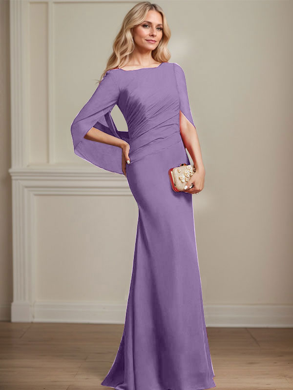 Vestido de chifón hasta el suelo, corte sirena/trompeta, para la madre de la novia, con pliegues 