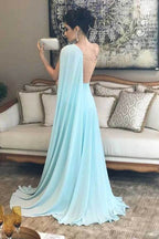 Vestido de dama de honor azul claro de gasa con un solo hombro, vestido para fiesta de boda 