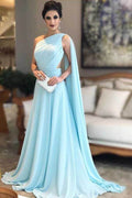 Vestido de dama de honor azul claro de gasa con un solo hombro, vestido para fiesta de boda 