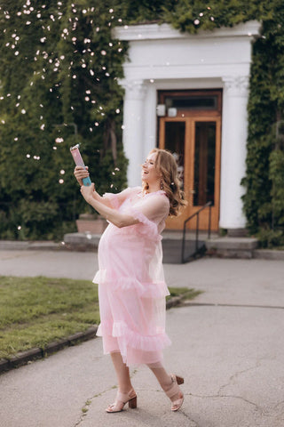 Vestido de tul azul claro superpuesto para fotos de embarazadas 