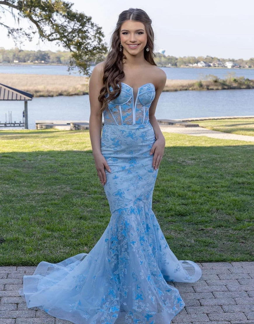 Robe de bal longue bustier somptueuse ornée d'appliqués