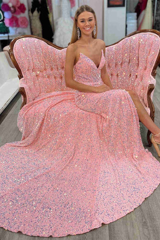 Robe de bal bleu clair à paillettes avec fente SYP151