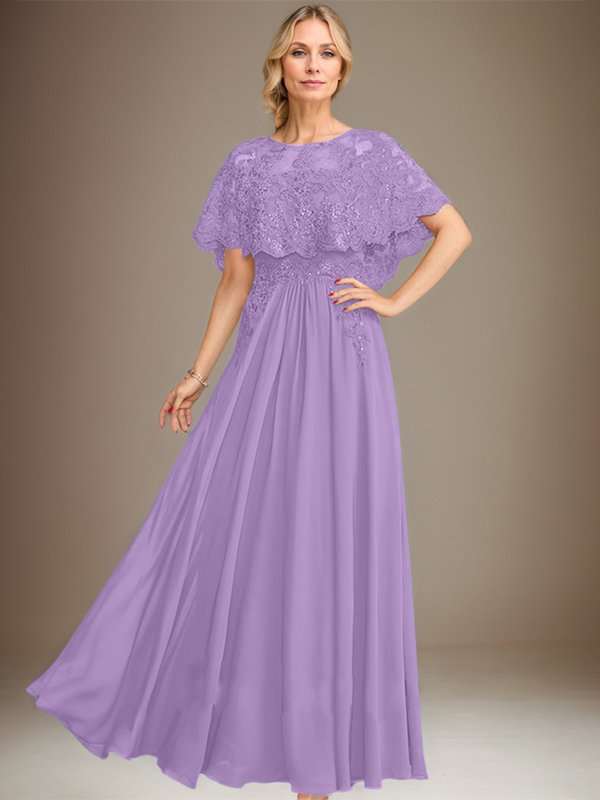 Vestido de novia de corte línea A, escote barco, largo hasta el suelo, de gasa de encaje con apliques de lentejuelas para la madre de la novia 