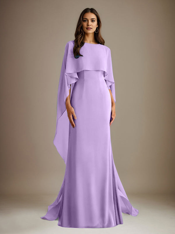 Vestido de gasa de corte recto/columna, escote barco y largo hasta el suelo, para la madre de la novia, con volantes en cascada. 