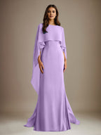 Vestido de gasa de corte recto/columna, escote barco y largo hasta el suelo, para la madre de la novia, con volantes en cascada. 