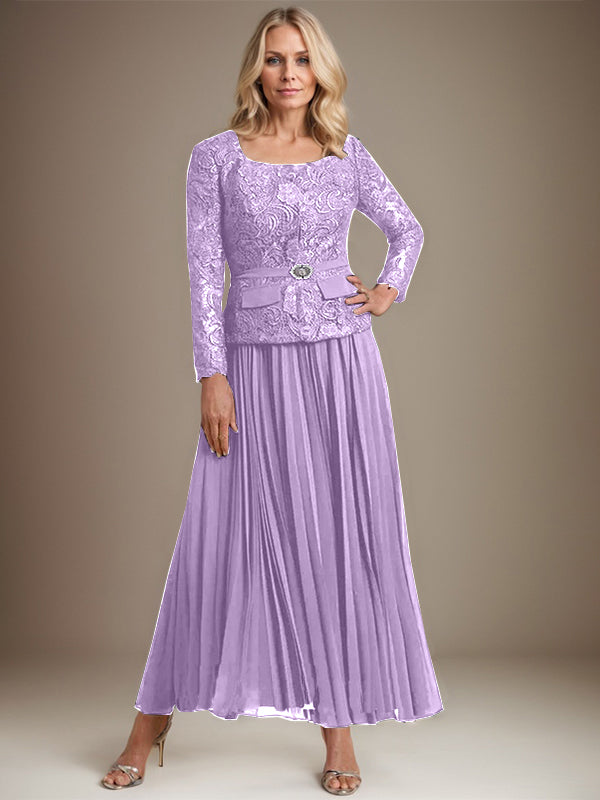 Vestido de gasa corte A, largo hasta el tobillo, para la madre de la novia, con pliegues. 