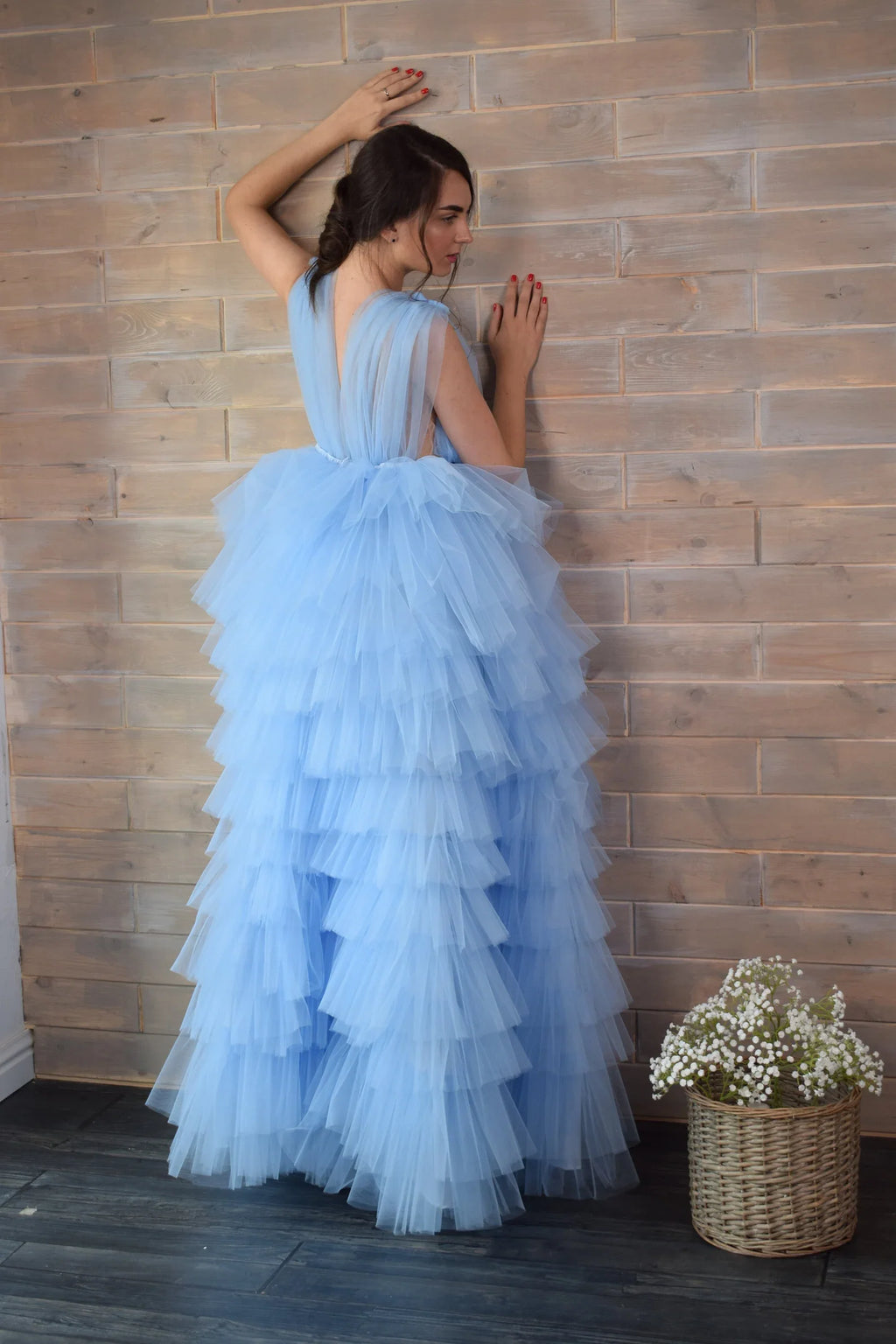Vestido de maternidad azul claro para baby shower