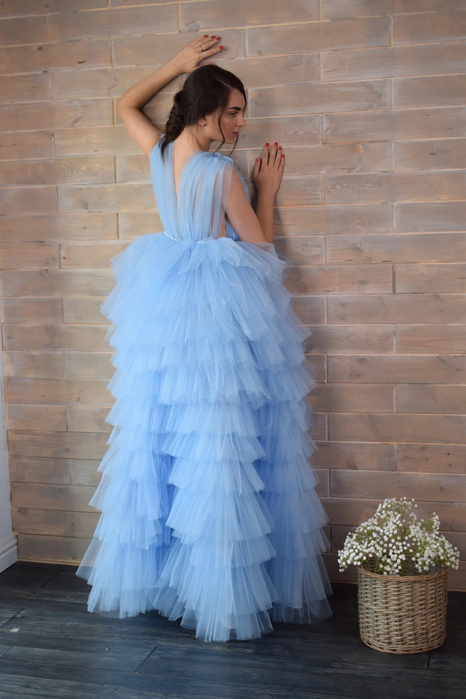 Vestido de maternidad azul claro para baby shower