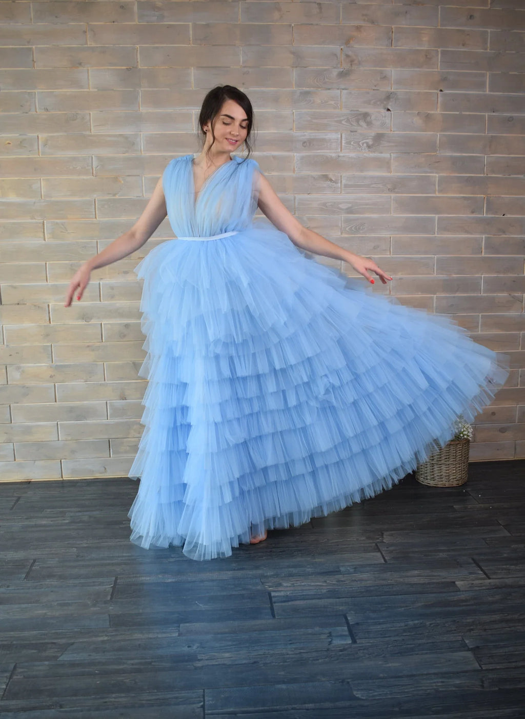 Vestido de maternidad azul claro para baby shower