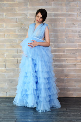 Robe de maternité bleu clair pour baby shower