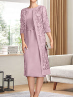 Vestido de gasa corte recto/columna hasta la rodilla para la madre de la novia con lentejuelas plisadas