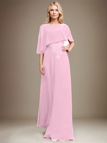 A-line Scoop Floor-Length Chiffon Lace Mother of the Bride Dress With Sequins Beading