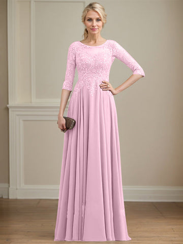 Robe de mère de la mariée en mousseline de dentelle, coupe trapèze, décolleté illusion, longueur au sol, ornée de sequins 