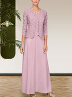 Robe jupe-veste en dentelle pailletée et satin avec veste ouverte