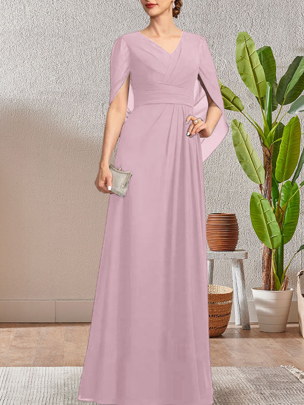 Vestido largo azul marino oscuro de corte A con escote en V para la madre de la novia
