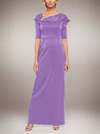 Robe longue fourreau scintillante avec revers à poignets et manches coudes 