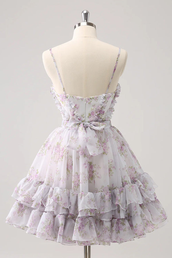 Robe de bal lilas à fleurs, jolie robe de bal avec trou PD561