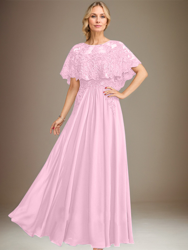Vestido de novia de corte línea A, escote barco, largo hasta el suelo, de gasa de encaje con apliques de lentejuelas para la madre de la novia 
