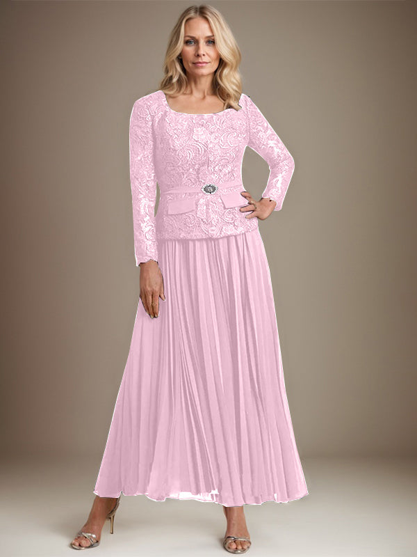 Vestido de gasa corte A, largo hasta el tobillo, para la madre de la novia, con pliegues. 