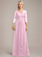 Vestido de novia de corte línea A, escote en V, largo hasta el suelo, de gasa de encaje con volantes en cascada y lentejuelas. 