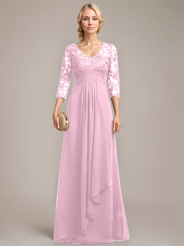 Vestido de novia de corte línea A, escote en V, largo hasta el suelo, de gasa de encaje con volantes en cascada y lentejuelas. 