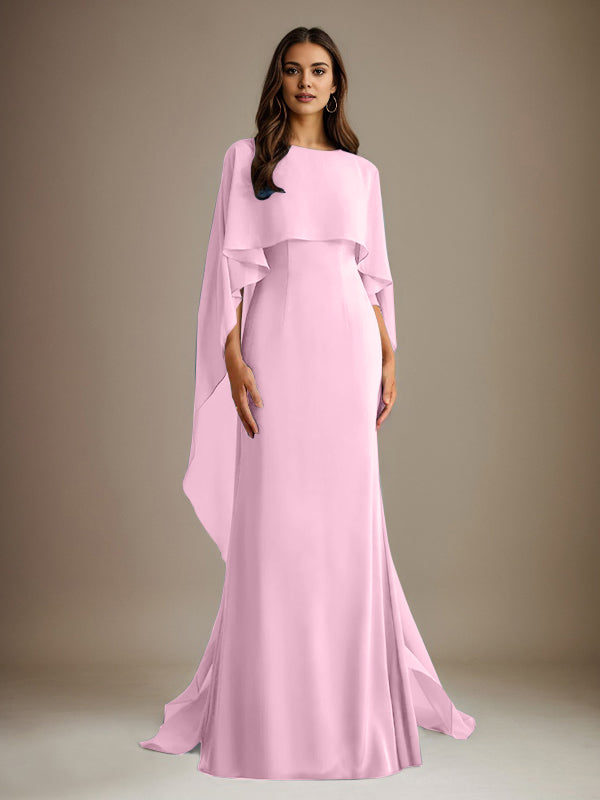 Vestido de gasa de corte recto/columna, escote barco y largo hasta el suelo, para la madre de la novia, con volantes en cascada. 