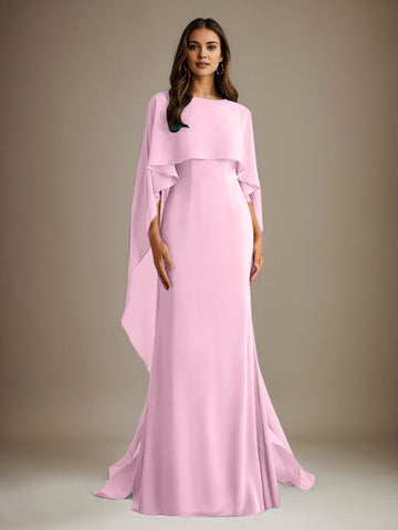 Sheath/Column Boatneck Floor-Length Chiffon Mother of the Bride Dress With Cascading Ruffles