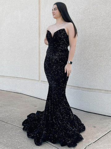 VESTIDO DE FIESTA DE SIRENA CON ESCOTE CORAZÓN Y LENTEJUELAS