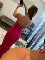 VESTIDO DE FIESTA DE SIRENA CON ESCOTE CORAZÓN Y LENTEJUELAS