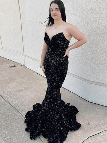 VESTIDO DE FIESTA DE SIRENA CON ESCOTE CORAZÓN Y LENTEJUELAS