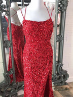 Alayna | Vestido largo de fiesta de lentejuelas con tirantes finos estilo sirena