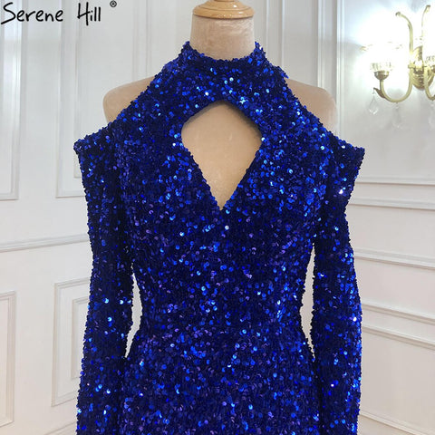 Robe de bal longue bleu roi à paillettes scintillantes, haut sexy, style sirène, pour fille africaine, nouvelle collection 2025, LA70453 